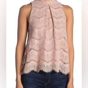 Love fire Mock Neck Sleevless Beige Lace Top - Size S